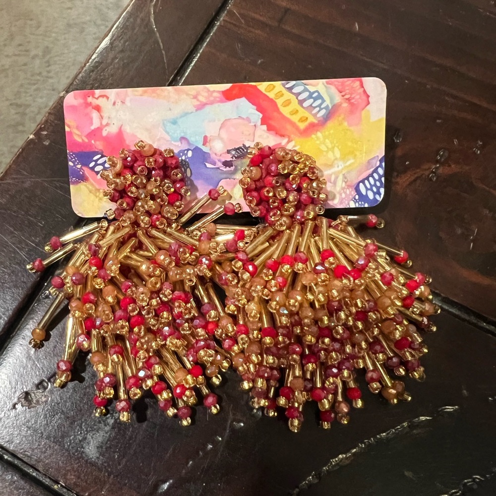 Ladies red and gold earrings NEW